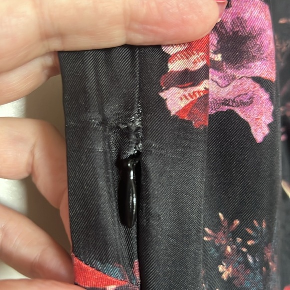 Madewell Belinda Pink Black Floral Midi Dress V-Neck Flutter Sleeves Size 00 - Picture 9 of 12